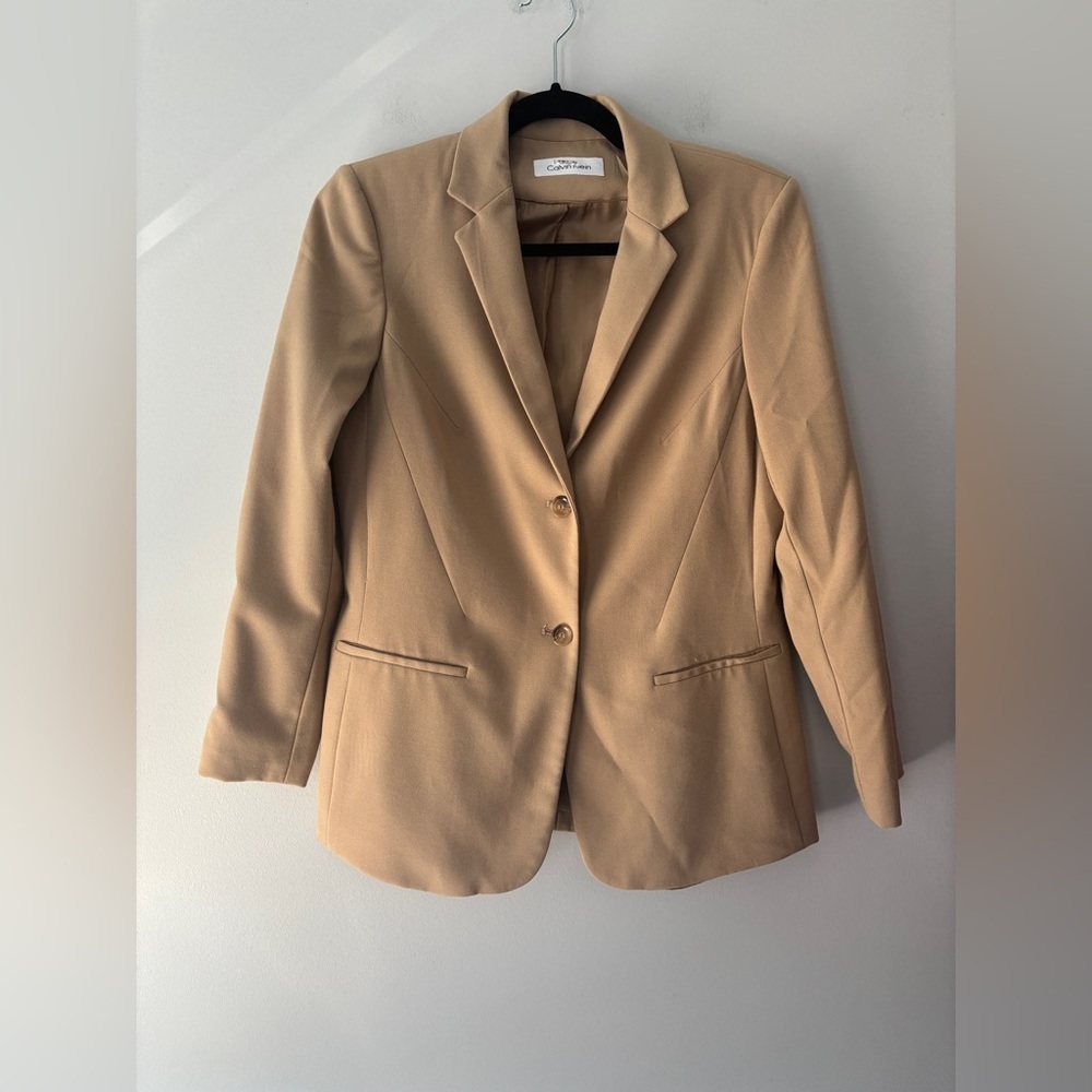 Calvin Klein Women's Tan Beige Long‎ Sleeve Blazer Office-wear